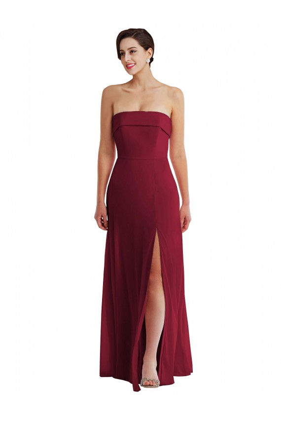 Soft Chiffon A-Line Long Sleeveless Low Back Burgundy Evening Dresses Barrie