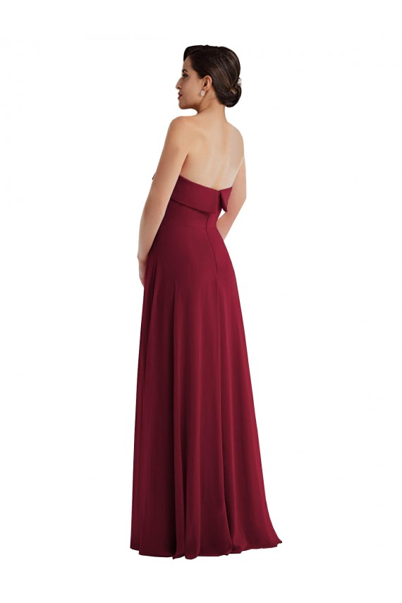 Soft Chiffon A-Line Long Sleeveless Low Back Burgundy Evening Dresses Barrie