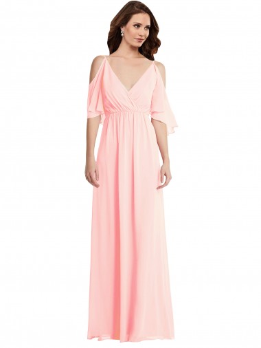 Soft Chiffon A-Line Long Cold Shoulder V-Back Semi Formal Evening Dress / Bridesmaid Dress Barrie
