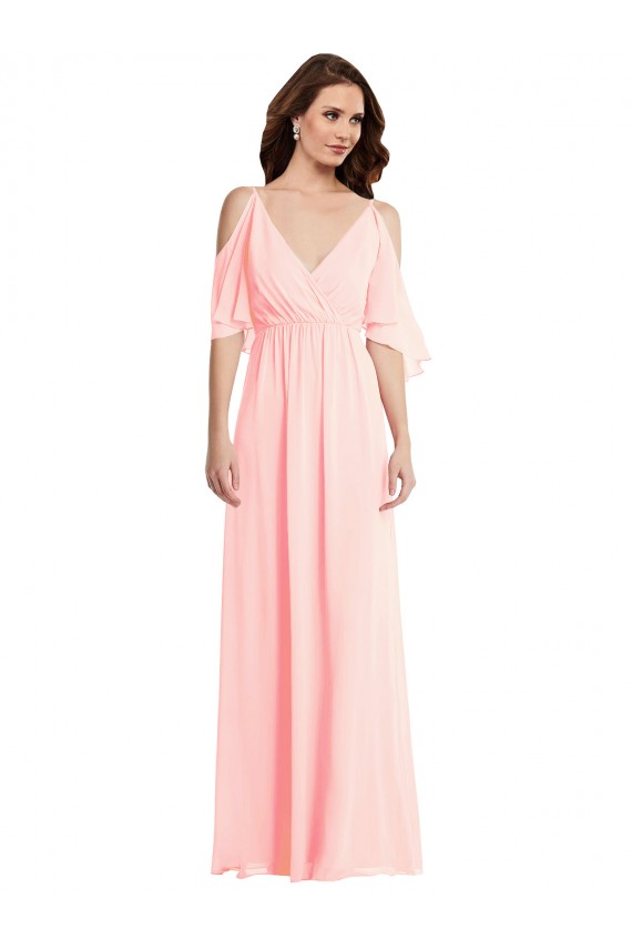 Soft Chiffon A-Line Long Cold Shoulder V-Back Semi Formal Evening Dress / Bridesmaid Dress Barrie