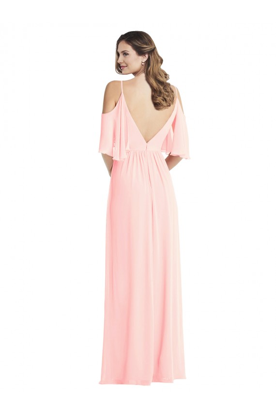 Soft Chiffon A-Line Long Cold Shoulder V-Back Semi Formal Evening Dress / Bridesmaid Dress Barrie