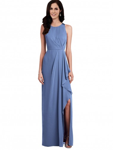 Soft Chiffon A-Line Long Sleeveless Keyhole Back Draped Front Slit Bridesmaid Dresses Barrie