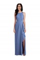 Soft Chiffon A-Line Long Sleeveless Keyhole Back Draped Front Slit Bridesmaid Dresses Barrie
