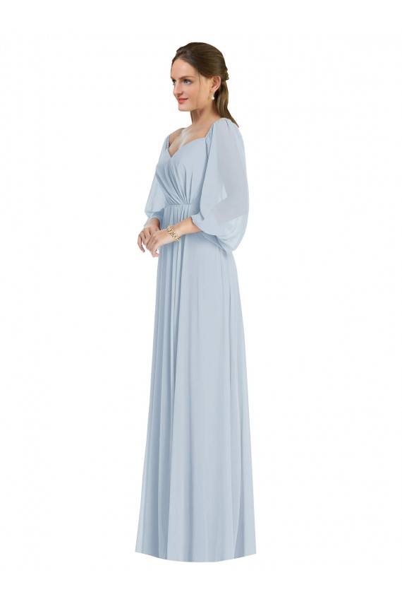Soft Chiffon A-Line Long Puff Sleeves Formal Evening Gown / Bridesmaid Dress Barrie