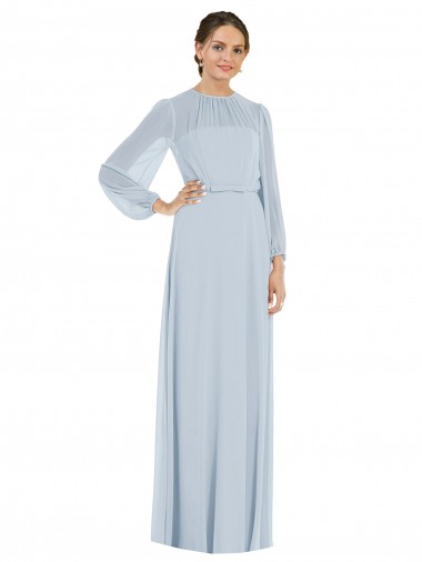 Soft Chiffon A-Line Long Puff Sleeves Keyhole Back Formal Evening Gown / Bridesmaid Dress Barrie