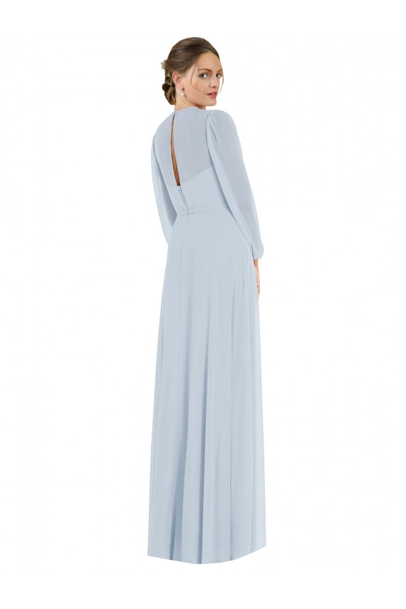 Soft Chiffon A-Line Long Puff Sleeves Keyhole Back Formal Evening Gown / Bridesmaid Dress Barrie