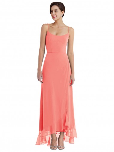 Soft Chiffon A-Line Sleeveless Coral High Low Bridesmaid Dress Barrie