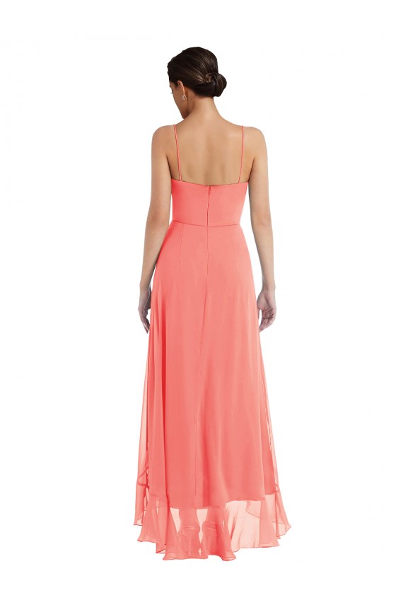 Soft Chiffon A-Line Sleeveless Coral High Low Bridesmaid Dress Barrie