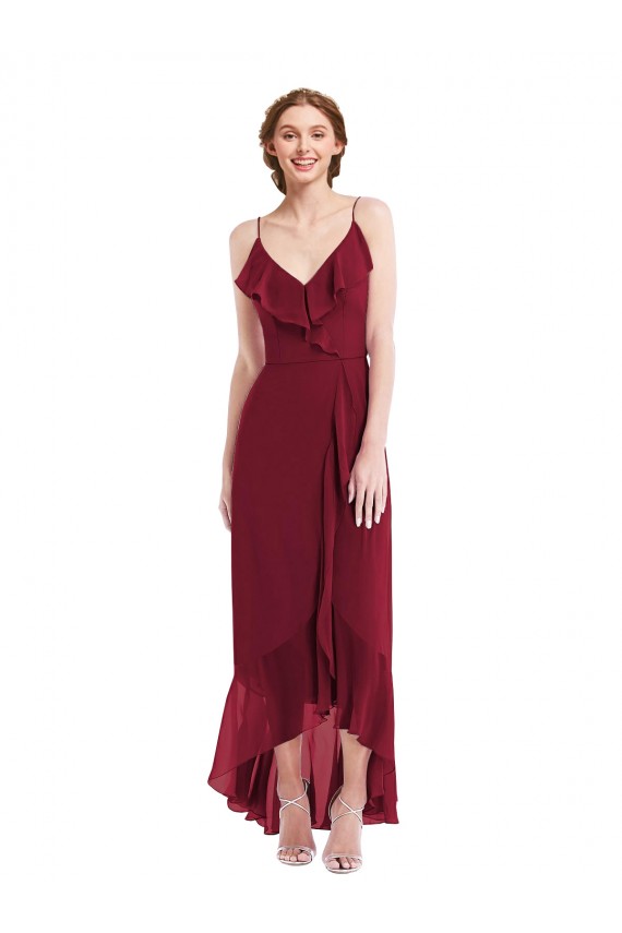 Soft Chiffon A-Line Long Sleeveless Low Back High Low Evening Gown / Bridesmaid Dress Barrie