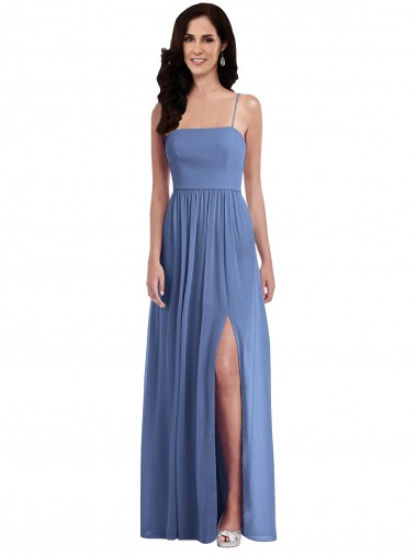 Soft Chiffon A-Line Long Sleeveless Low Back Front Slit Evening Dresses Barrie