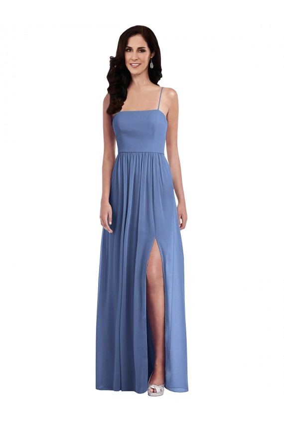 Soft Chiffon A-Line Long Sleeveless Low Back Front Slit Evening Dresses Barrie
