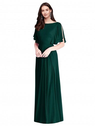 Soft Chiffon A-Line Long Bell Sleeves V-Back Semi Formal Evening Dress / Bridesmaid Dress Barrie