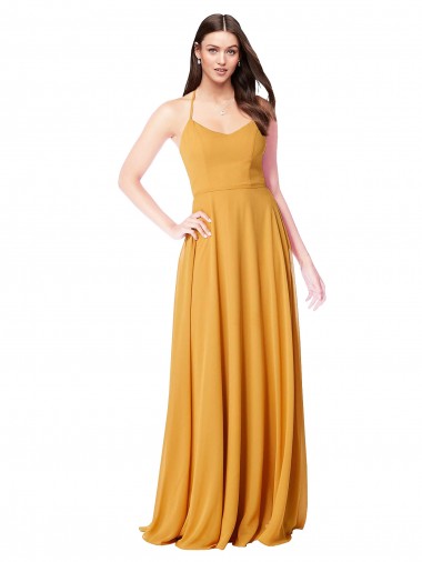 Soft Chiffon A-Line Long Sleeveless Saffron Formal Dress / Bridesmaid Dress Barrie