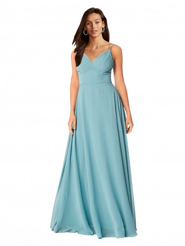 Soft Chiffon A-Line Long Sleeveless Turquoise Bridesmaid Dress Barrie