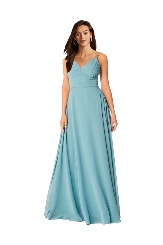Soft Chiffon A-Line Long Sleeveless Turquoise Bridesmaid Dress Barrie