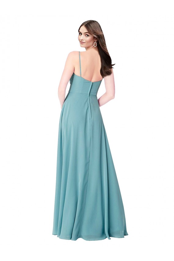 Soft Chiffon A-Line Long Sleeveless Turquoise Bridesmaid Dress Barrie