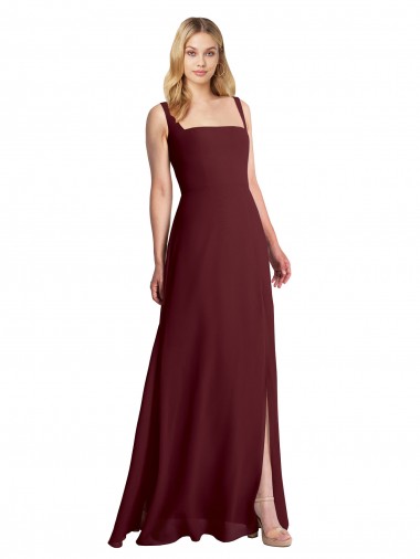 Soft Chiffon A-Line Long Sleeveless Low Back Burgundy Gold Bridesmaid Dresses Barrie