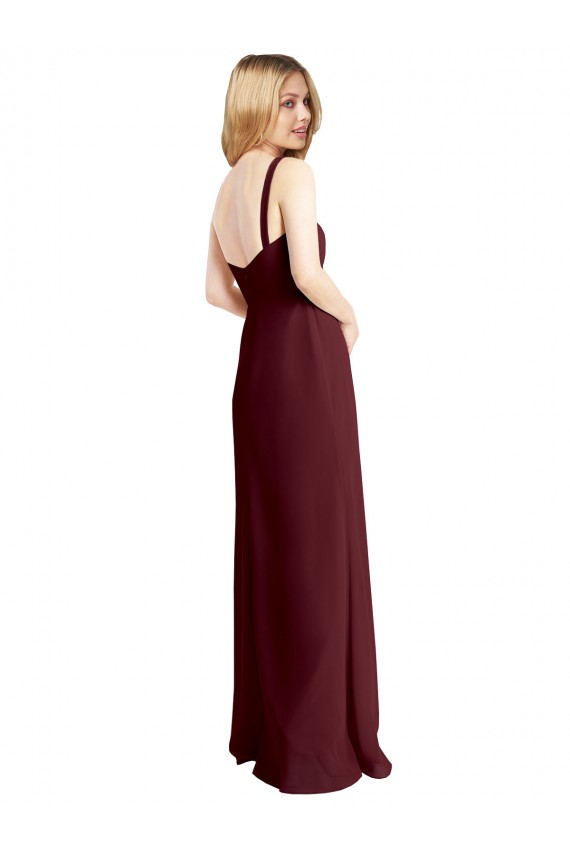 Soft Chiffon A-Line Long Sleeveless Low Back Burgundy Gold Bridesmaid Dresses Barrie