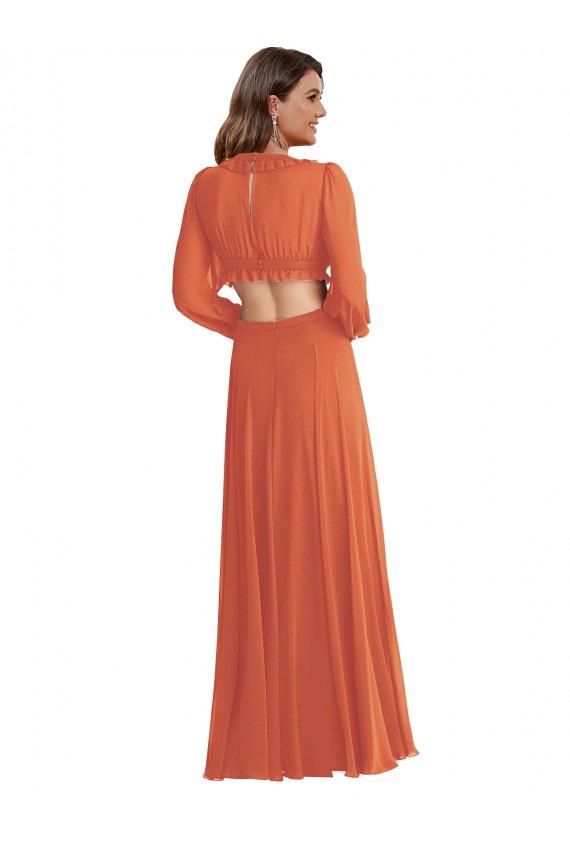 Soft Chiffon A-Line Long Long Sleeves Open Back High Low Evening Gown / Bridesmaid Dress Barrie
