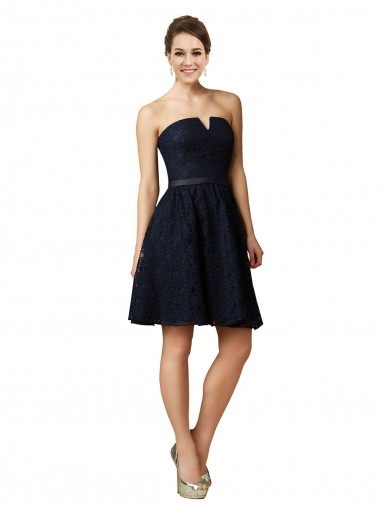 Lace A-Line Sleeveless Dark Navy Bridesmaid Dress Barrie