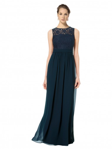 Chiffon & Lace A-Line Long Sleeveless Keyhole Back Bridesmaid Dress Barrie