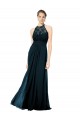 Soft Chiffon & Lace A-Line Long Sleeveless Keyhole Back Dark Navy Bridesmaid Dresses Barrie
