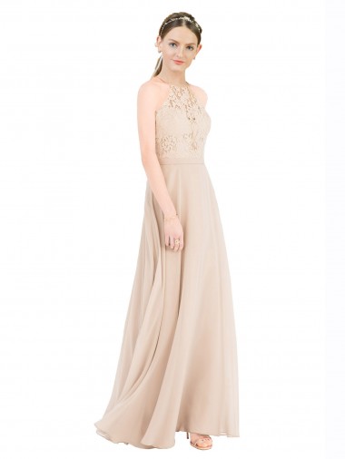 Soft Chiffon & Lace A-Line Long Sleeveless Keyhole Back Prom Dress / Bridesmaid Dress Barrie