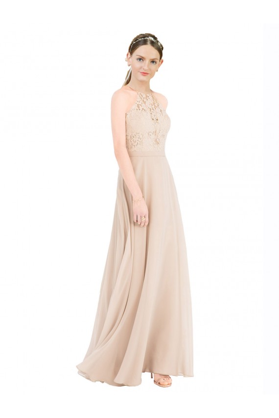 Soft Chiffon & Lace A-Line Long Sleeveless Keyhole Back Prom Dress / Bridesmaid Dress Barrie