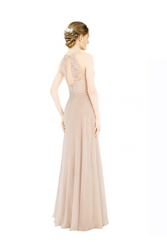 Soft Chiffon & Lace A-Line Long Sleeveless Keyhole Back Prom Dress / Bridesmaid Dress Barrie