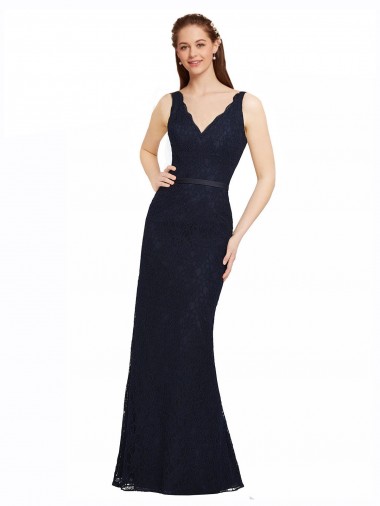 Lace Sheath Sheath Sleeveless Dark Navy Bridesmaid Dress Barrie