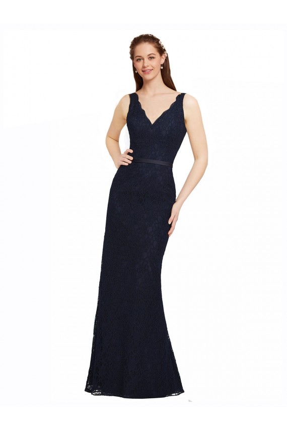Lace Sheath Sheath Sleeveless Dark Navy Bridesmaid Dress Barrie