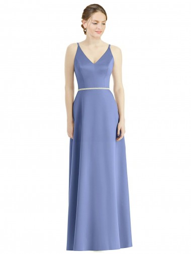 Satin A-Line Long Sleeveless Periwinkle Bridesmaid Dress Barrie