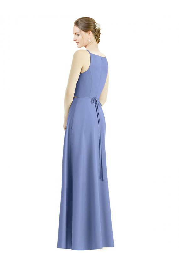 Satin A-Line Long Sleeveless Periwinkle Bridesmaid Dress Barrie