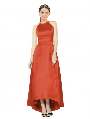Satin A-Line Sleeveless High Low Bridesmaid Dress Barrie