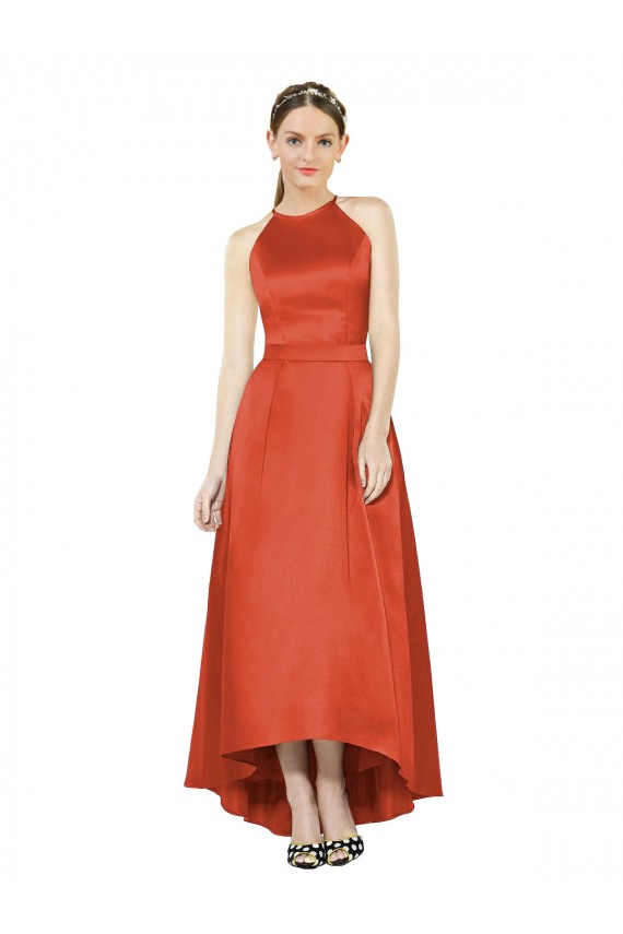 Satin A-Line Sleeveless High Low Bridesmaid Dress Barrie