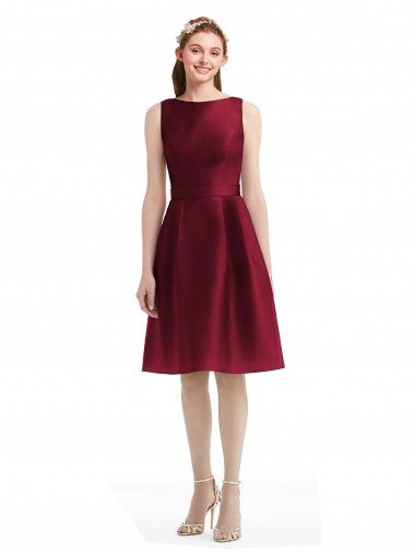Satin A-Line Knee Length Sleeveless Burgundy Cocktail Dresses Barrie