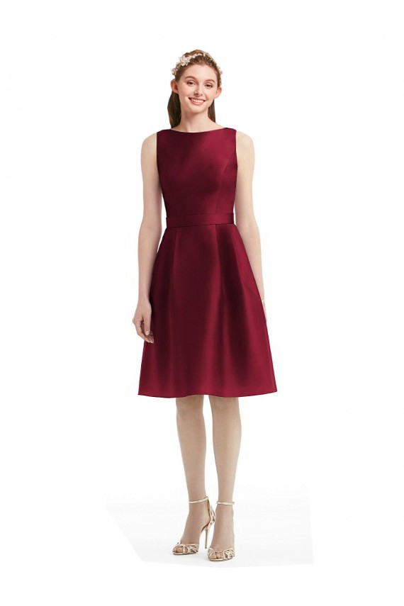 Satin A-Line Knee Length Sleeveless Burgundy Cocktail Dresses Barrie