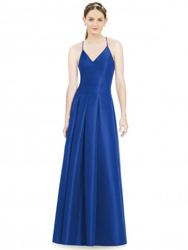 Satin A-Line Long Sleeveless Criss Cross Open Back Bridesmaid Dress Barrie