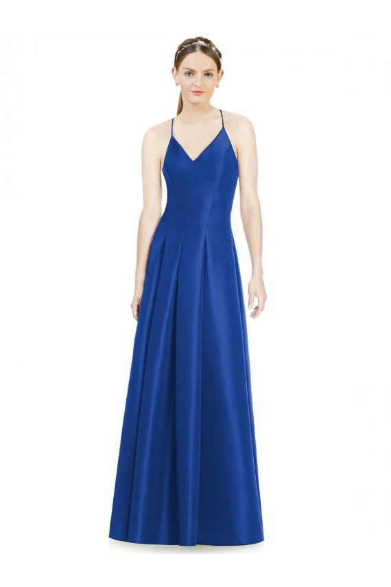 Satin A-Line Long Sleeveless Criss Cross Open Back Bridesmaid Dress Barrie