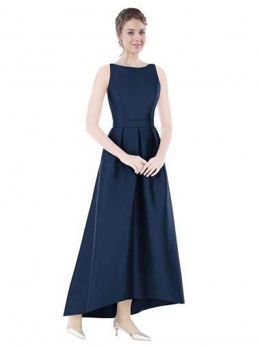 Satin A-Line Long Sleeveless High Low Bridesmaid Dress Barrie