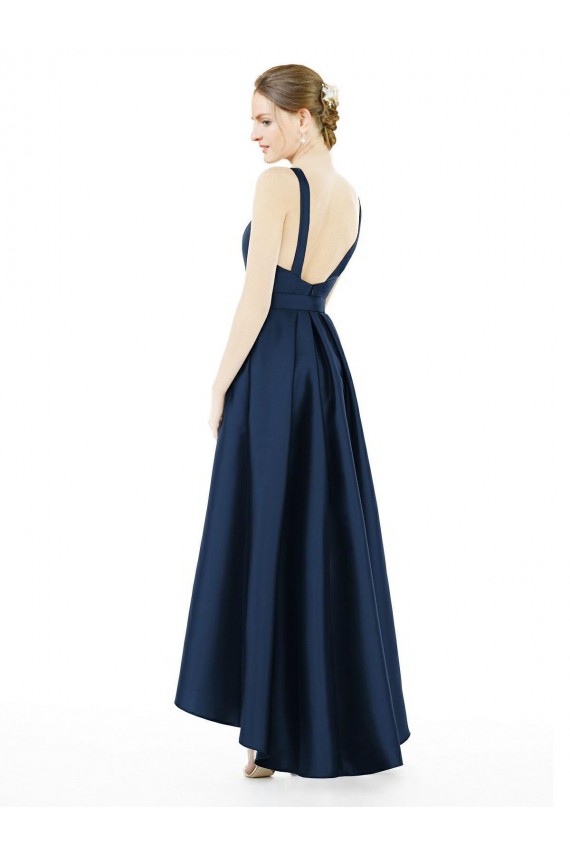 Satin A-Line Long Sleeveless High Low Bridesmaid Dress Barrie