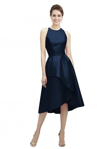 Satin A-Line Tea Length Sleeveless High Low Bridesmaid Dress Barrie