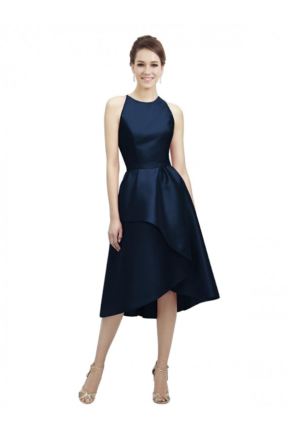 Satin A-Line Tea Length Sleeveless High Low Bridesmaid Dress Barrie