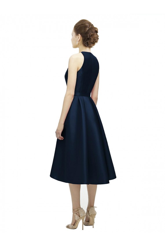 Satin A-Line Tea Length Sleeveless High Low Bridesmaid Dress Barrie