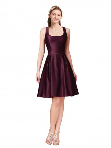 Satin A-Line Knee Length Sleeveless V-Back Prom Dress / Bridesmaid Dress Barrie
