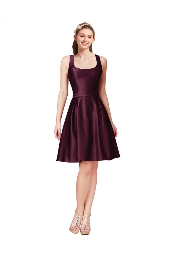Satin A-Line Knee Length Sleeveless V-Back Prom Dress / Bridesmaid Dress Barrie