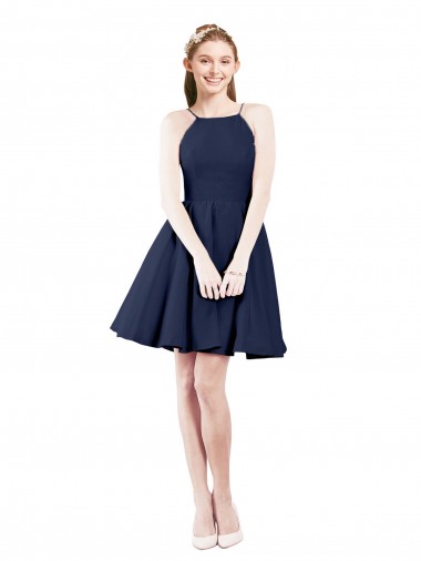 Satin A-Line Knee Length Sleeveless Open Back Bridesmaid Gown Barrie