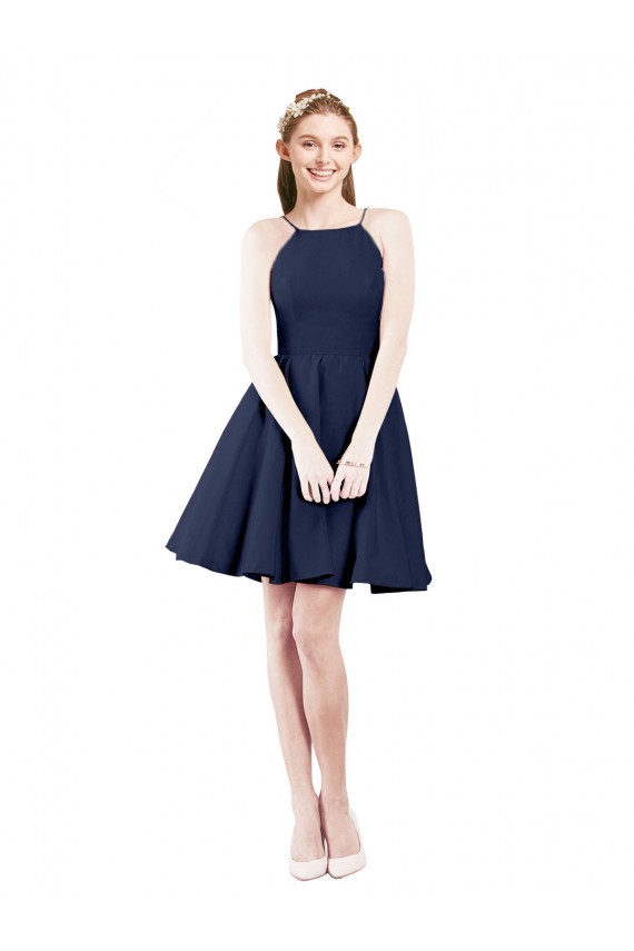 Satin A-Line Knee Length Sleeveless Open Back Bridesmaid Gown Barrie