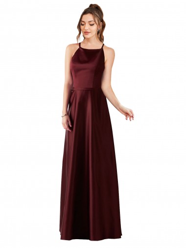 Satin A-Line Sleeveless Burgundy Gold Prom Dress / Bridesmaid Dress Barrie