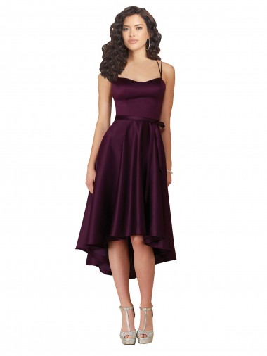 Satin A-Line Short Sleeveless Criss Cross Back High Low Prom Dress / Bridesmaid Dress Barrie